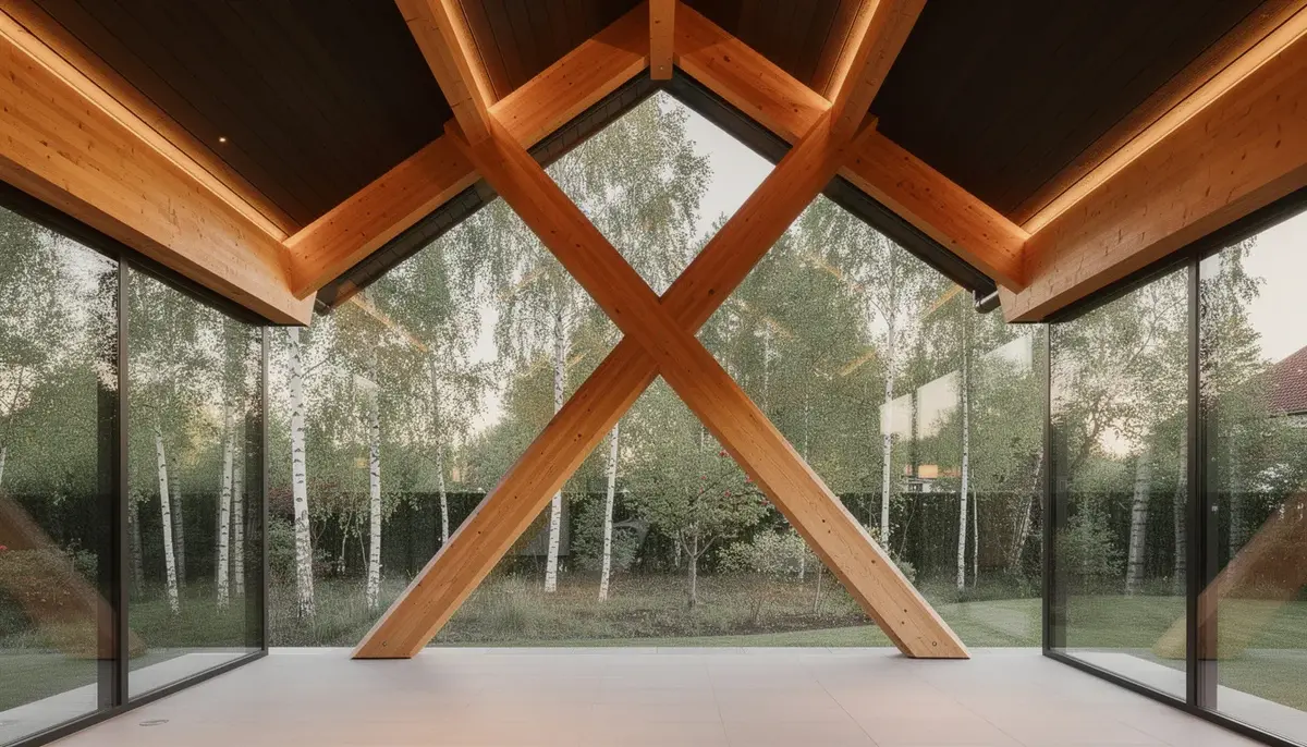 scissor ферма интерьер — стропильная ферма деревянная с перекрещивающимися балками