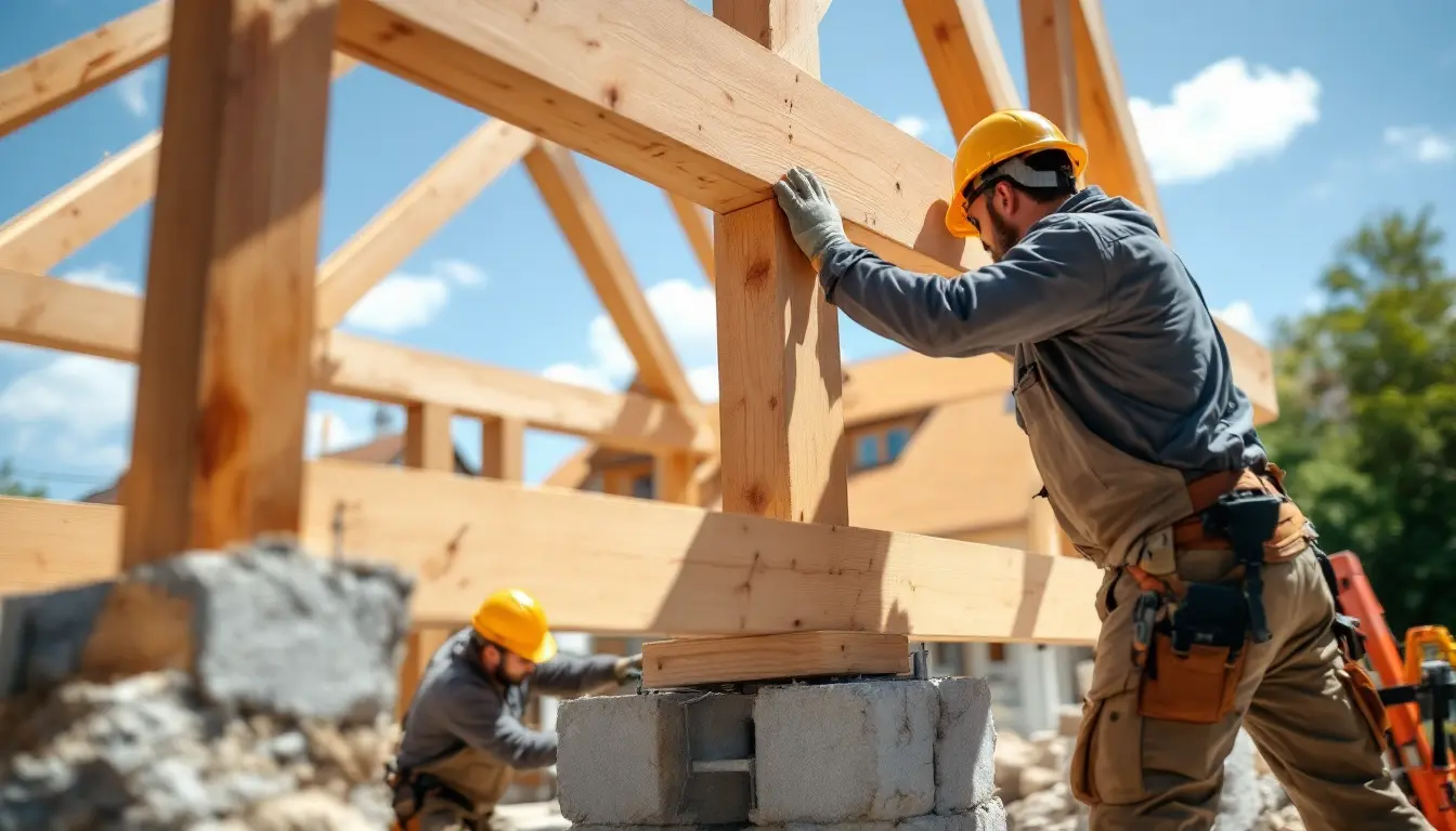 Монтаж каркаса веранды Timber Frame на готовый фундамент