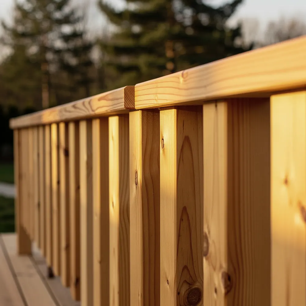 Компактная терраса для загородного дома — 20 м² — Ограждение h=900 мм: балясины из лиственницы