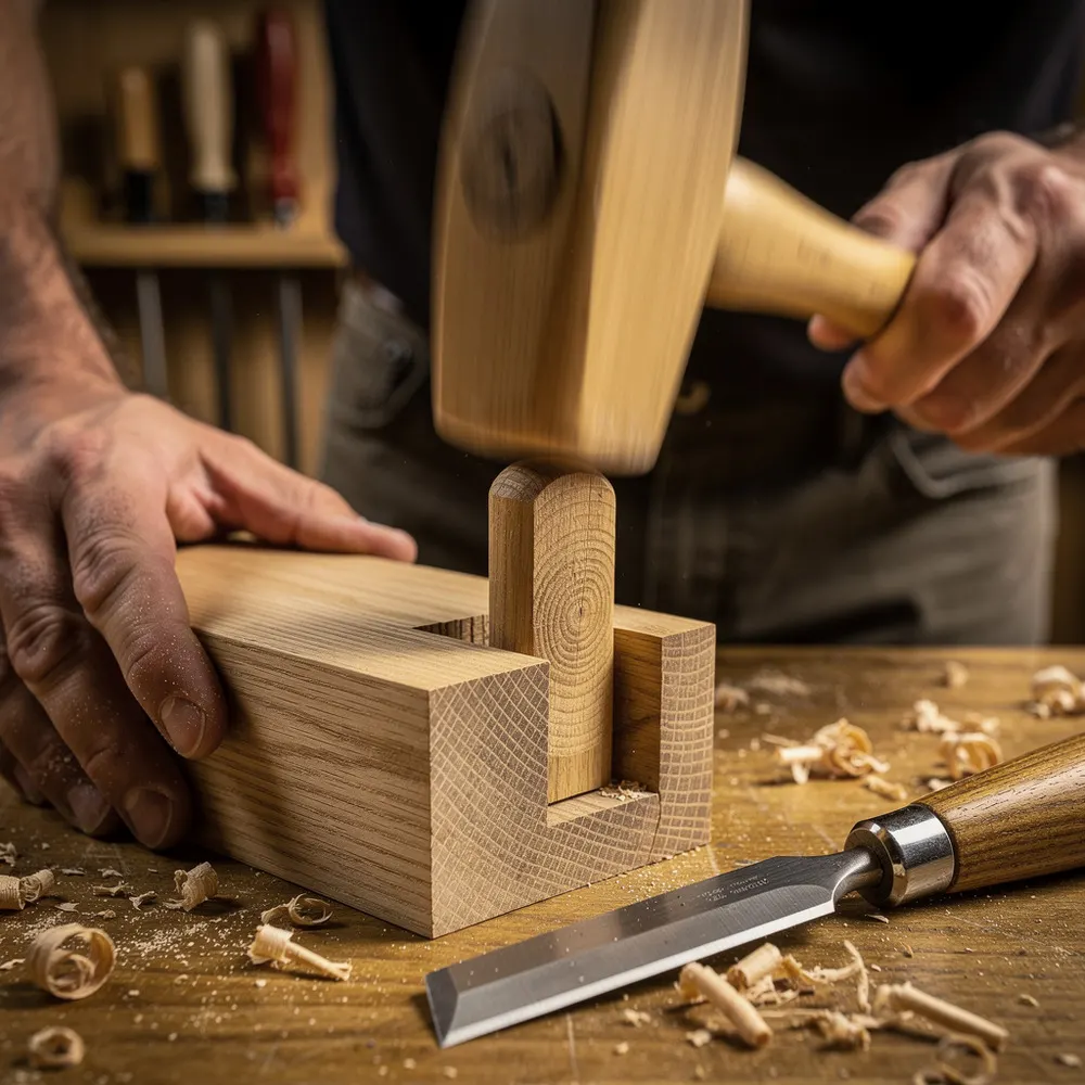 Премиум-терраса с видом на залив — 40 м² — Узел крупным планом: дубовый нагель ∅25 мм